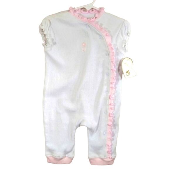 L Mother and Child by Janel Russell Vintage White Pink Sleeper Jumpsuit NWT 6M - Picture 1 of 9